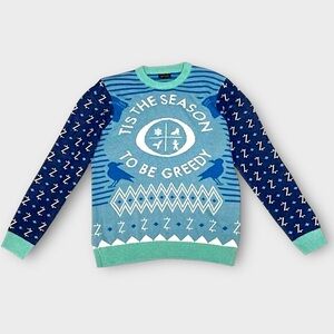 Christmas Sweater Netflix Ozark Mens‎ Size 2XL XXL Adult Greedy Pullover Blue